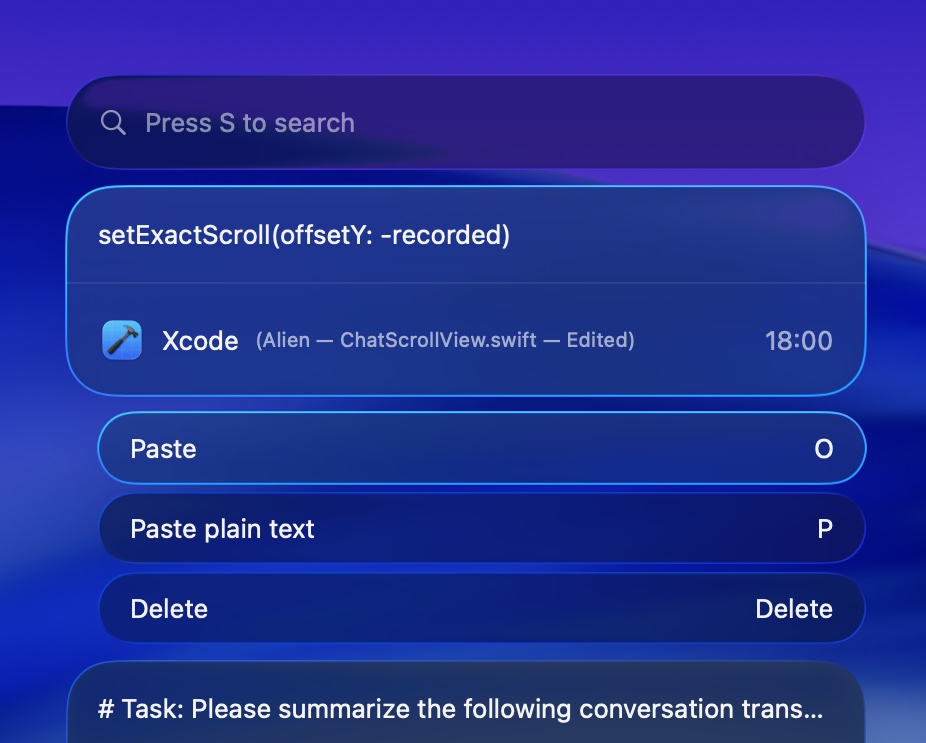OneMenu Clipboard history Actions