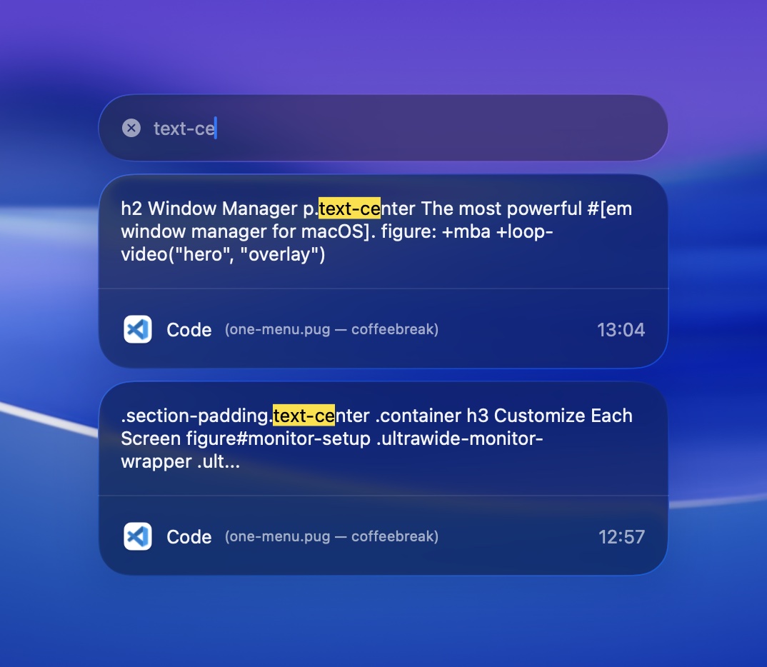 OneMenu Clipboard History Search